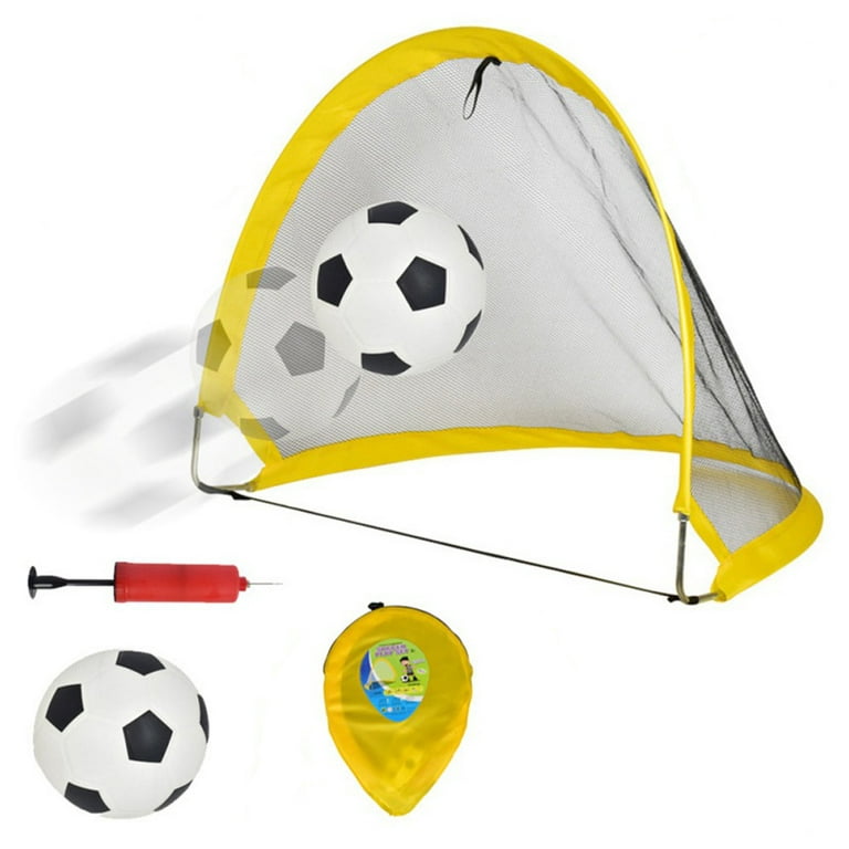 Kids Mini Soccer Goal Set - Backyard/Indoor Mini Net and Ball Set with Pump  - Portable Folding Youth Soccer Goal Set - 26 x 15 