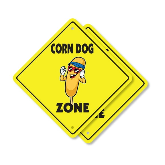 Corndog (2 Pack) Plastic Crossing Sign - 12 Inch X 12 Inch Xing Sign Gift Food Snack Fried Meal Stick Fair Carnival Festival Lunch Party Fun Treat