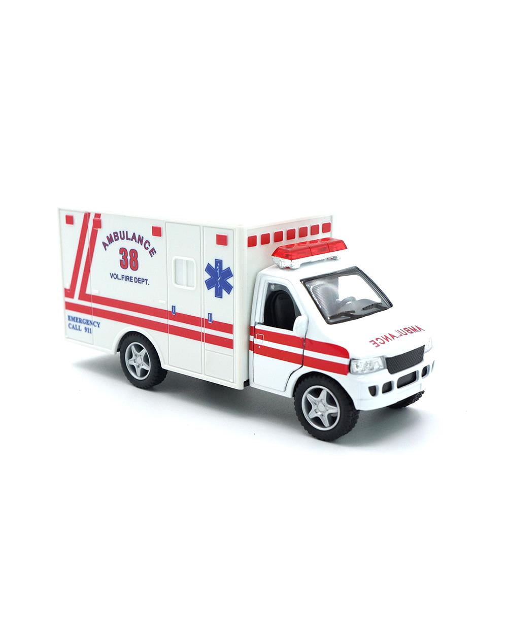 2 PC Set New 5" Kinsfun Ambulance Paramedic Rescue Team Truck Diecast Model Toy 