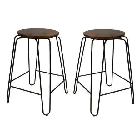 Contemporary Home Living Set of 2 Chestnut Brown and Black Stackable Counter Stools 24"