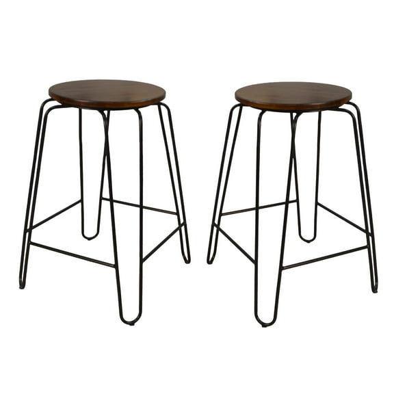 Contemporary Home Living Set of 2 Chestnut Brown and Black Stackable Counter Stools 24"