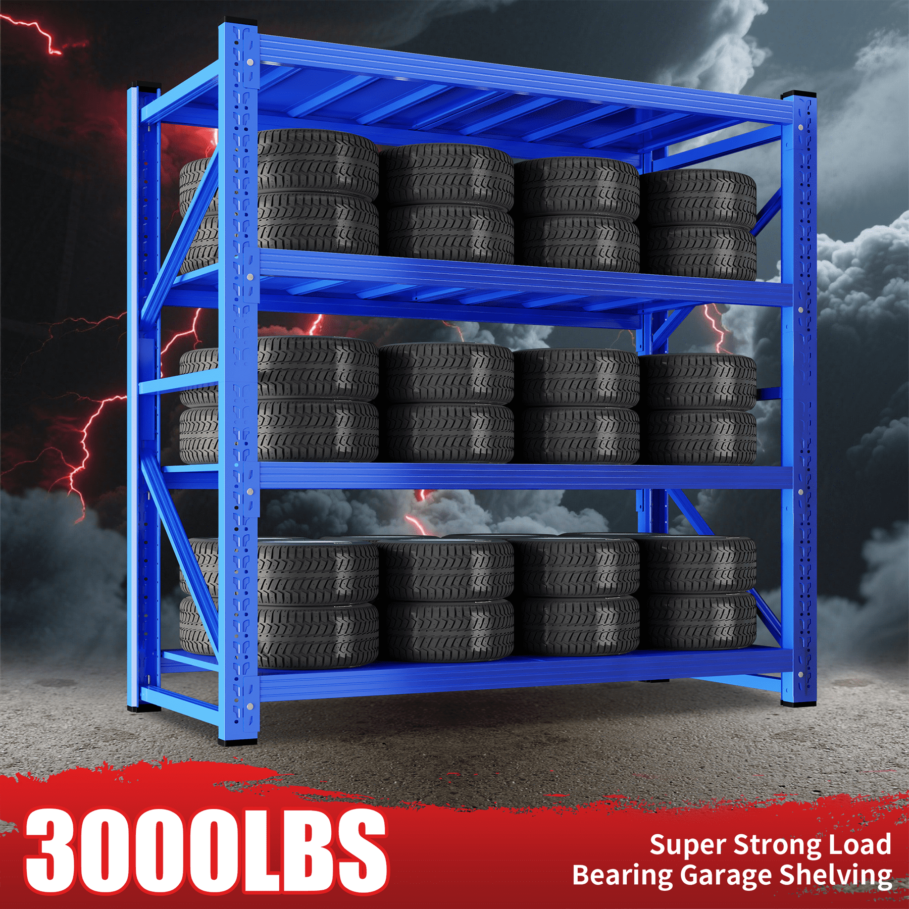 47" W Garage Shelving 3000LBS Garage Shelving Heavy Duty 4-Tier Metal Storage Shelves Adjustable Shelf Unit for Basement Warehouse 47.3" W x 23.7" D x 78.7" H Blue