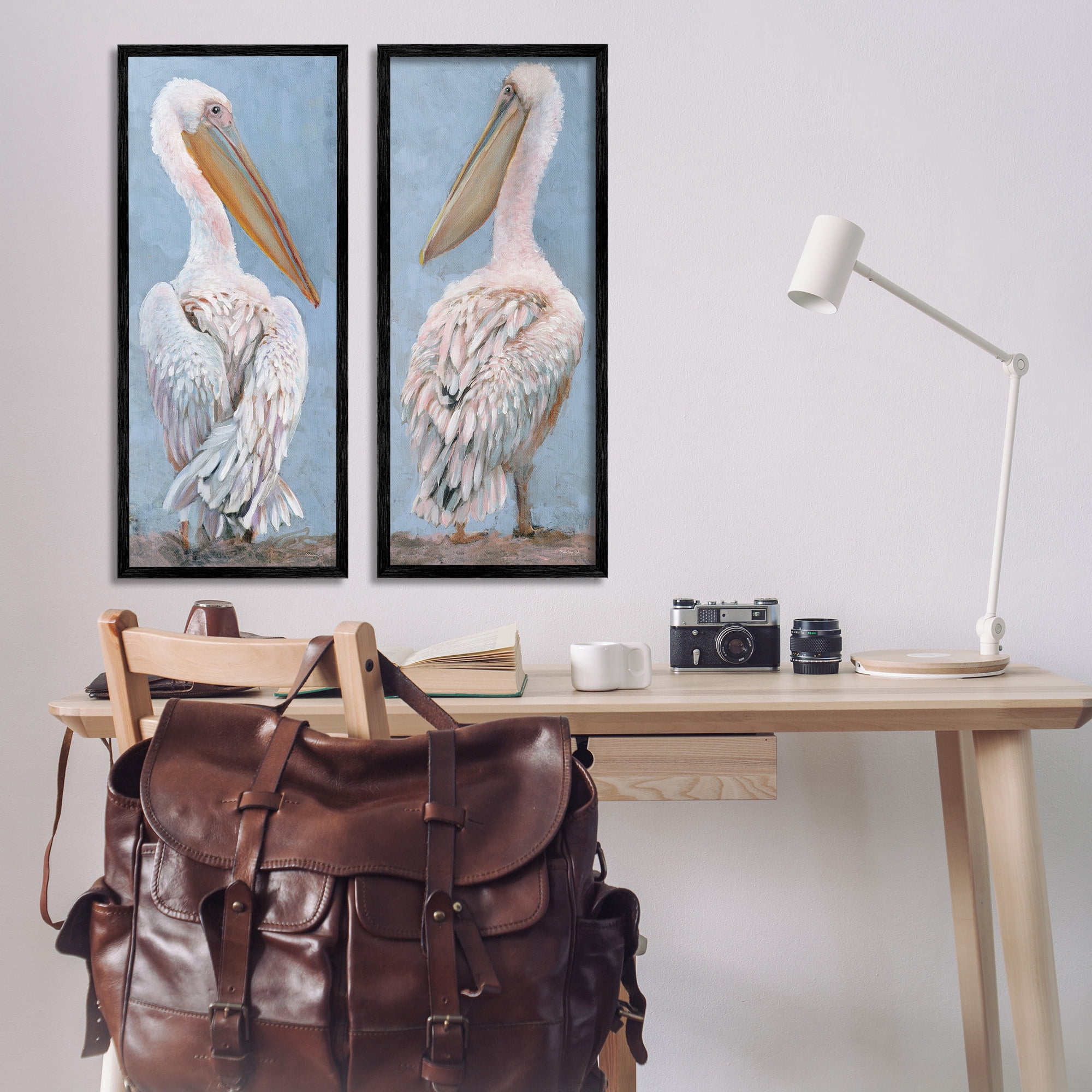 Stupell Industries Classic Pelicans Gazing Animals & Insects Painting Black Framed Art Print Wall Art, 13 x 30, Set of 2
