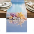 thumbnail image 2 of Coastal Landscape Table Runner, Summer Seascape Funny Starfish Conch Shadows Cotton Linen Kitchen Table Decoration Washable Dining Tabletop Runners for Home Party Decor 14x72 Inches, 2 of 9