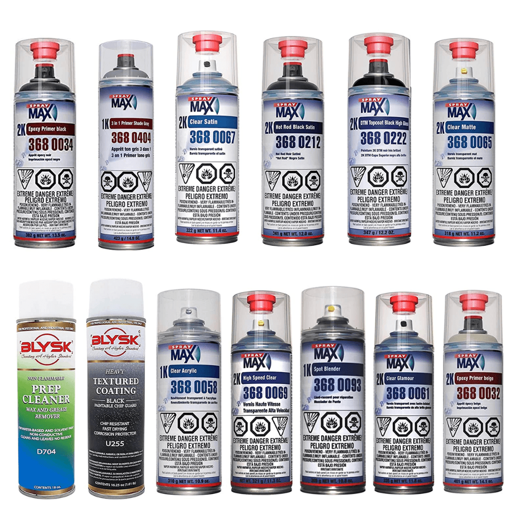 BLYSK & Spray Max Variation 13 Pack Aerosol Primers, Clear Coats