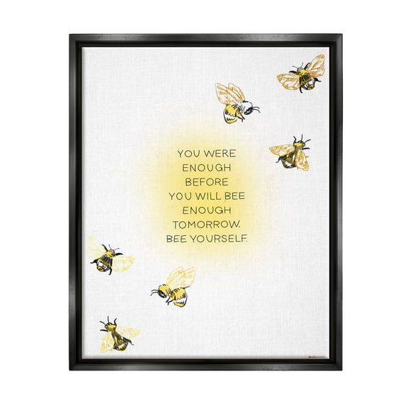 Stupell Industries Bee Yourself Phrase Animals & Insects Painting Black Floater Framed Canvas Art Print Wall Art, 17 x 21