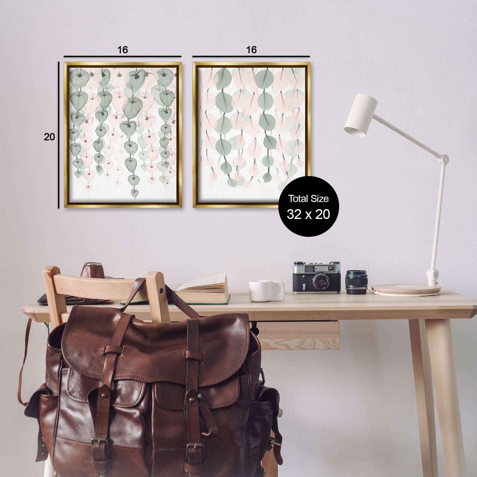 Stupell Industries Translucent Hanging Vines Foliage Botanical & Floral Photography Gold Floater Framed Canvas Art Print Wall Art, 17 x 21, Set of 2