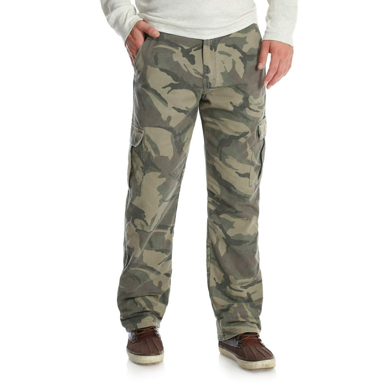 Wrangler Co Men's Relaxed Fit Fleece Lined Cargo Pants (Green Camo, 34x32)  34W x 32L at  Men's Clothing store