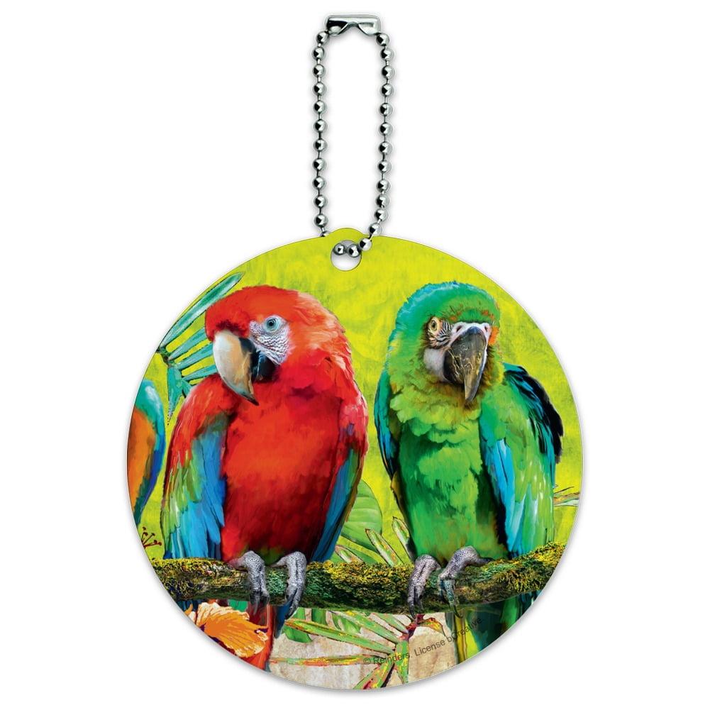 Round Luggage Tags Colorful Macaws Parrots PU Leather Suitcase Labels Bag 