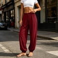 thumbnail image 5 of Women's Summer Harem Pants Casual Elastic Waist Flowy Loose Fit Yoga Pants Drawstring Lightweight Loungewear Jogger Pants Wine XXL, 5 of 7