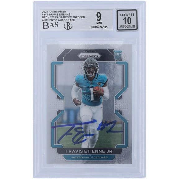 Travis Etienne Jacksonville Jaguars Autographed 2021 Panini Prizm #344 Beckett Fanatics Witnessed Authenticated 9/10 Rookie Card - Fanatics Authentic Certified