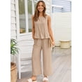 thumbnail image 2 of Womens Summer 2 Piece Outfits Linen Crop Tank Tops Lounge Matching Sets & Long Track Pants Tracksuits 2024, 2 of 6