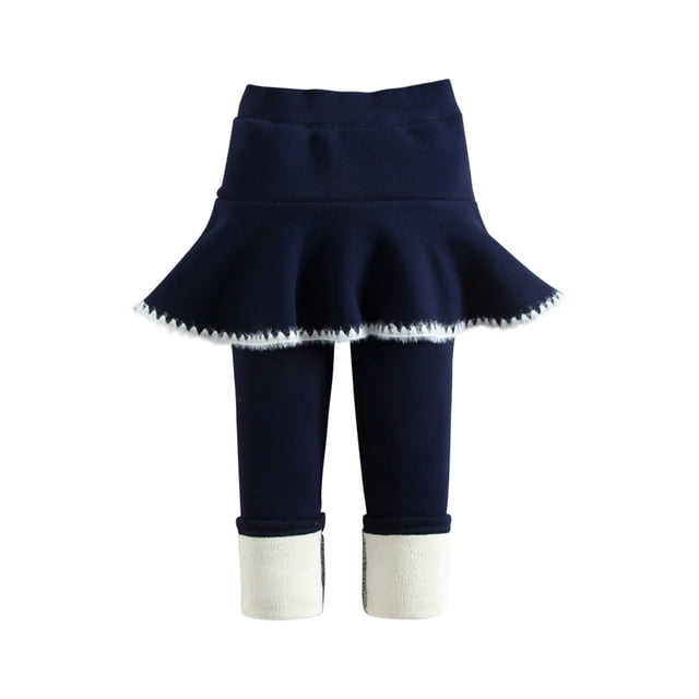 Vestido Para Niñas, Ropa Para Niñas, Pantalones De Otoño Invierno, Pantalones Elásticos, Mallas Casuales Cálidas Cepilladas Estampadas, Culottes Falsos De Dos Piezas Azul Marino Odeerbi LM103-10980