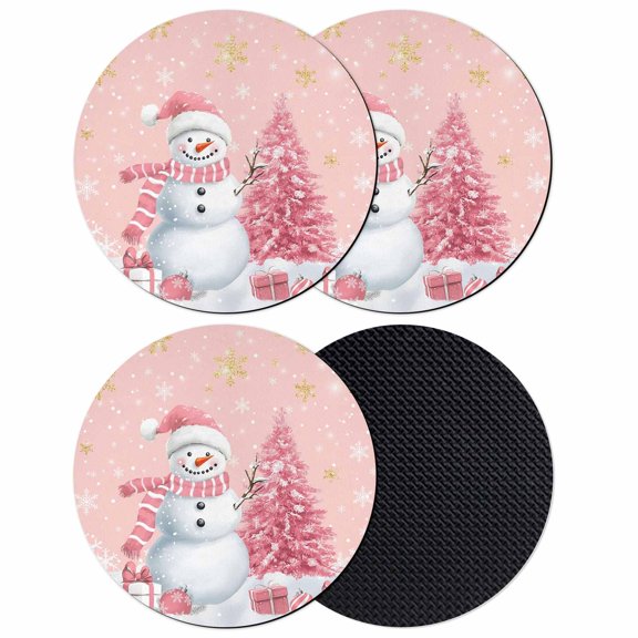 Pink Christmas Coasters Set of 4, Absorbent Coasters for Drinks, Snowman Snowflake Gifts Xmas Tree Coaster for Desk Coffee Table Protection, Home Decor House Warming Gifts 4"