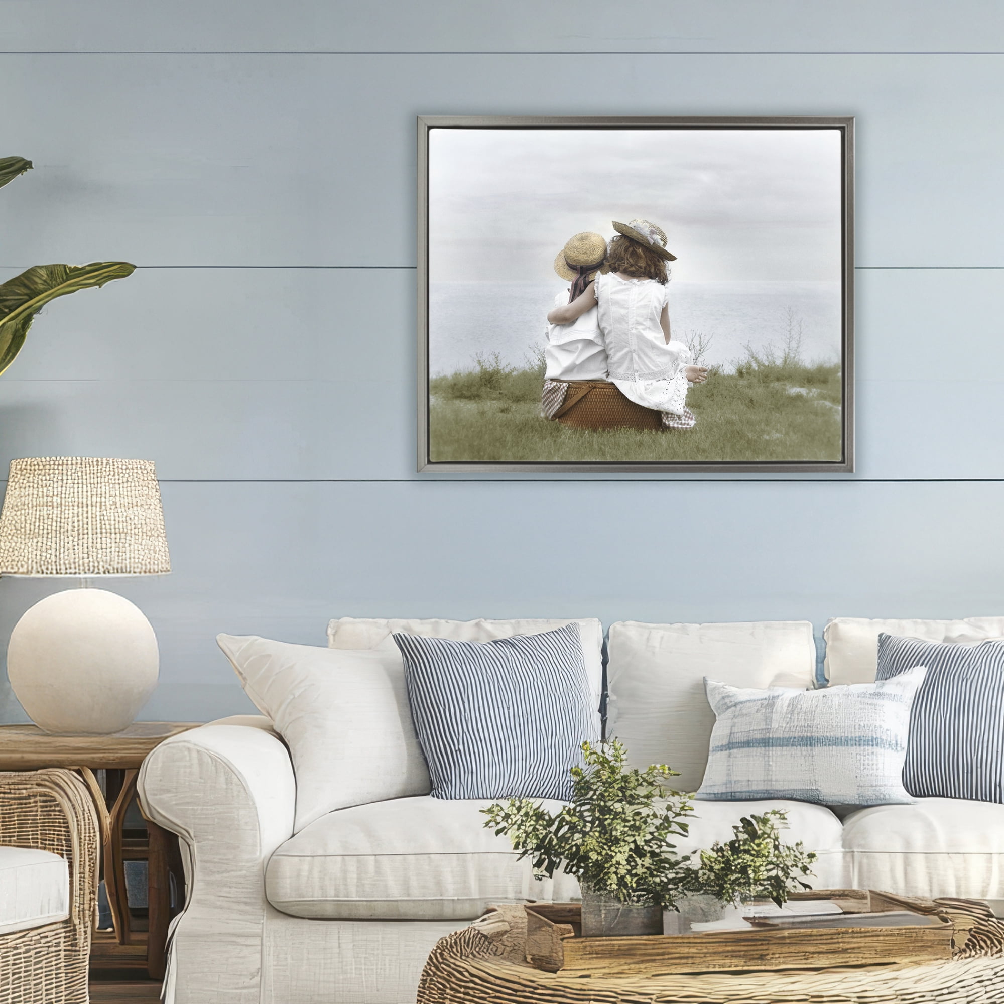Stupell Industries Friends By The Ocean Gray Framed Floater Canvas Wall Art, design by Kendra Dew