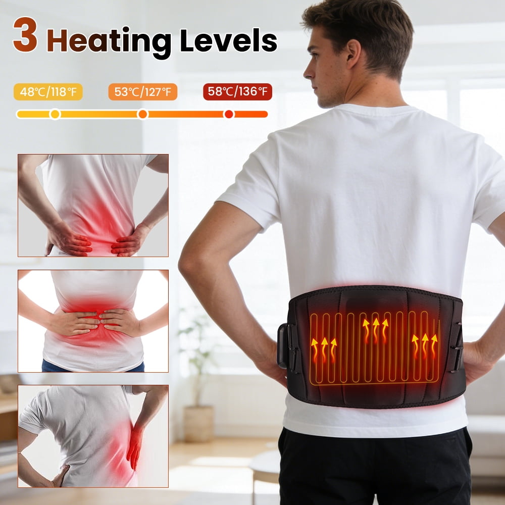 Cordless Heating Pad for Back, Heated Waist Belt Massager, Heated Back Lumbar Support Belt, 3 Heat & Vibration Modes, USB Rechargeable for Relaxation, Black