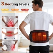 FlareMore Cordless Heated Waist Belt for Lower Back Pain Relief,USB Rechargeable Lumbar Support Brace with 3 Heating and 3 Vibration Modes,Adjustable Fit for Abdomen and Back,Black