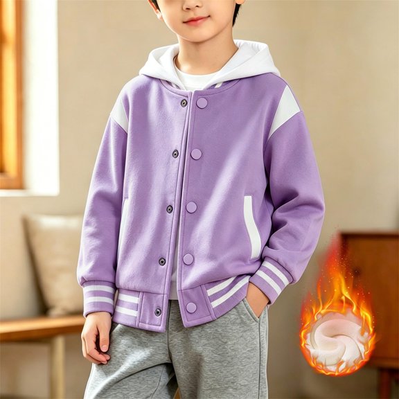 Abcomgle Girls Varsity Jacket Kids Hooded Letterman Baseball Jacket Fleece Colorblock Bomber Jackets for Girls Casual Unisex School Uniform with Pocket