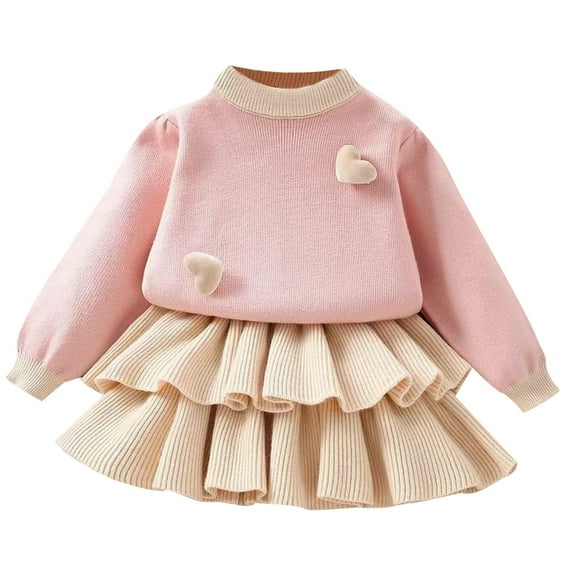 RMGVDSD Baby Girl Clothes Sets Toddler Girls Knit Sweater Skirt Set Long Sleeve Sweaters Tiered Skirts 2Pcs Outfits Fashion Girls Fall Winter Clothes Red 3-4 Years