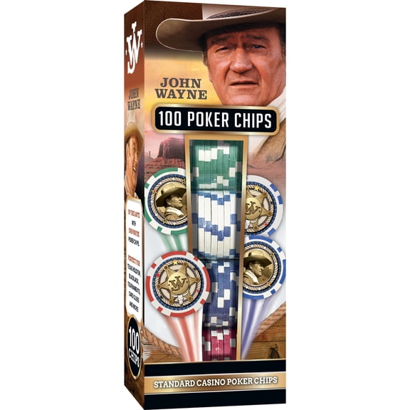 MasterPieces John Wayne Poker Chip Set - 100 Piece Casino Style Collectible Poker Set
