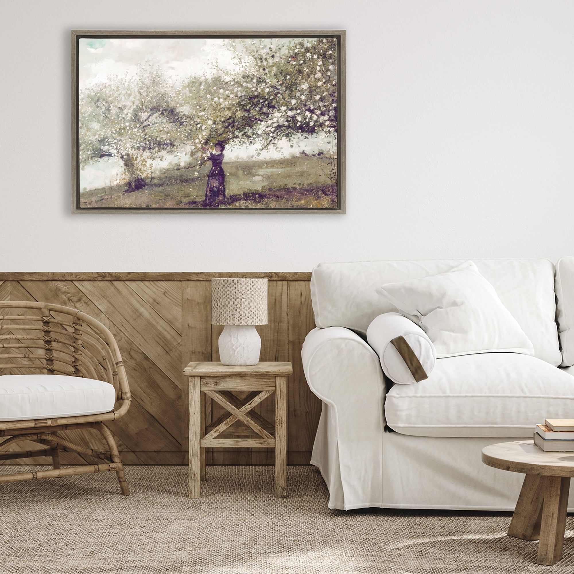 Stupell Industries Vintage Gathering Spring Blossoms Brown Framed Floater Canvas Wall Art, design by Leah Straatsma