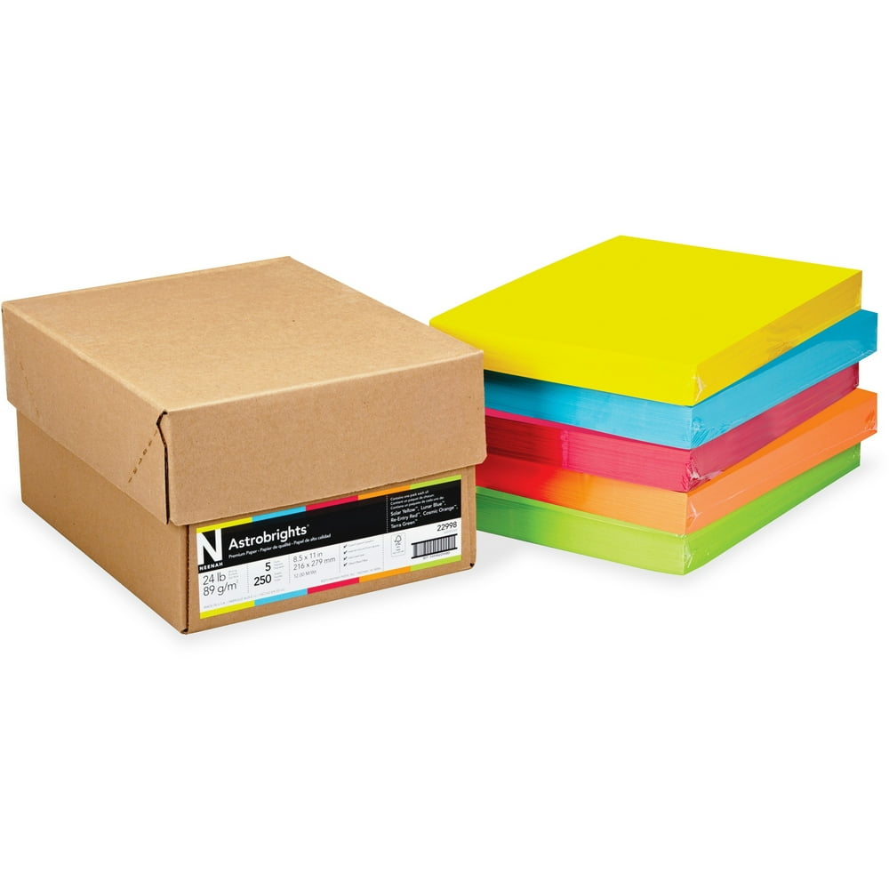 Astrobrights Colored Cardstock, 8.5? x 11?, 65 lb / 176 gsm, 5Color Mixed Ream Carton, 1,250