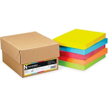 Astrobrights Colored Cardstock, 8.5" x 11", 65 lb./176 gsm, 5-Color Mixed Ream Carton, 1,250 Sheets