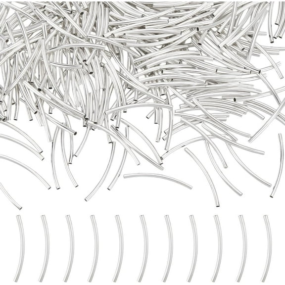 300Pcs Curved Tube Beads Noodle Tube Spacer Beads 3cm Long Tube Beads Silver Spacer Beads Metal Beads Metal Finding Beads for DIY Necklace Bracelet Earring Jewelry Making