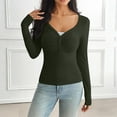 thumbnail image 2 of Women's Chic V-neck Base Layer Top, Figure-flattering Ruched Bust Design, Soft Stretchy Knit Fabric, Long Sleeve Form-fitting Silhouette, Perfect for Casual Daily Wear or Date Nights, 2 of 9