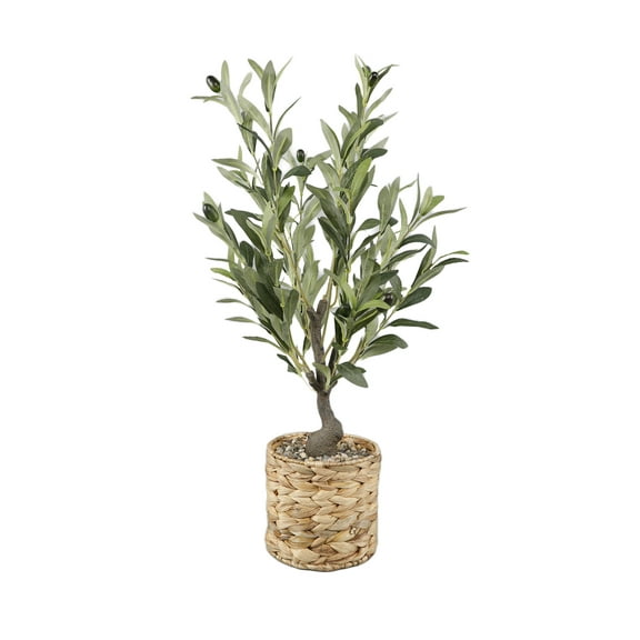 Flora Bunda 26" Artificial Olive Tree in Natural Woven Rattan Basket