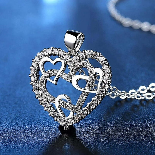 Anillos para mujer, regalos para mujer, collar de corazón, regalo de Navidad, corazón hueco, collar de corazón envuelto, joyería, collar de latido de corazón de diamantes, collar de latido de corazón