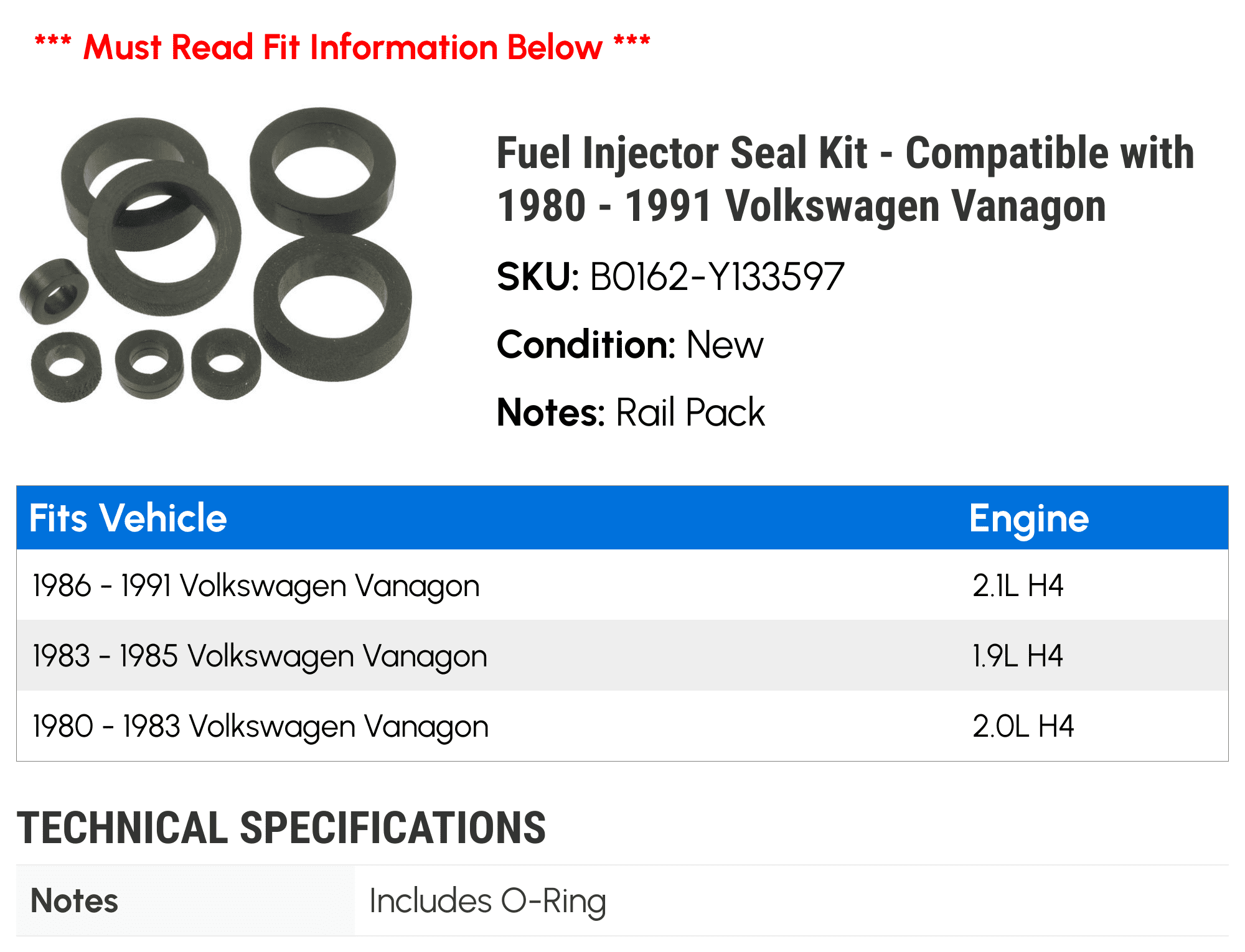 Fuel Injecto Seal Kit Compatible With Volkswagen Vanagon