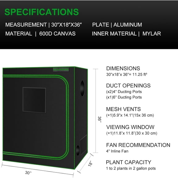 Small Grow Tent 30x18x36 Inch Hydroponics System with Reflective Mylar and Ventilation Window for Indoor Plant Growing