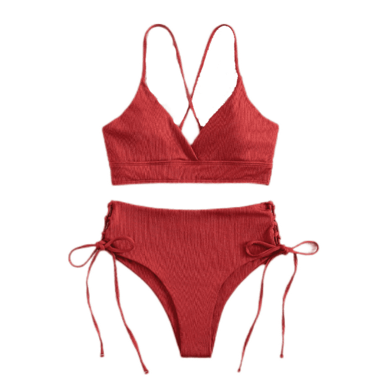 B91xZ Swimsuit for Women Womens V Neck Separate Swimsuit with Big And Big  Cups Red,S 