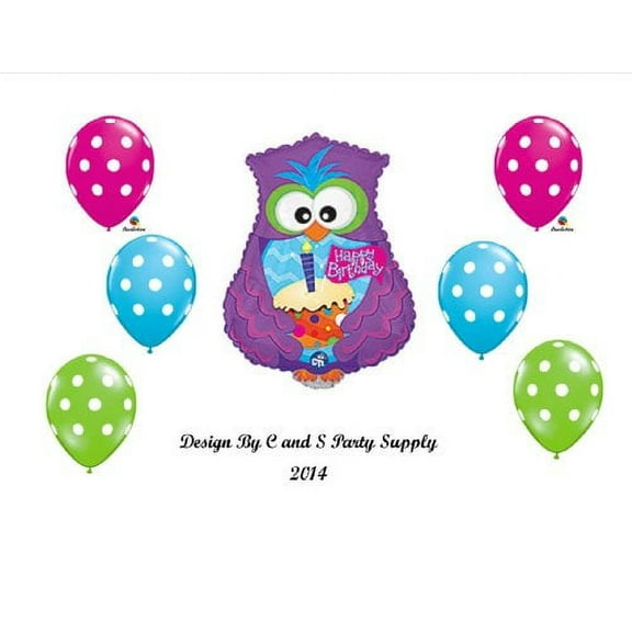 Purple OWL Happy Birthday PARTY Balloons Decorations Supplies
