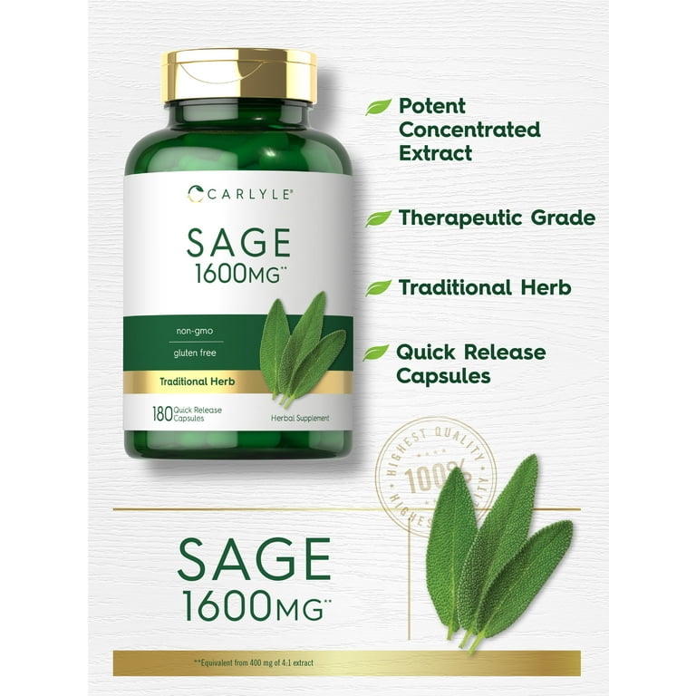 Carlyle Sage Supplement 1600mg, 180 Capsules, Herbal