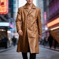 thumbnail image 5 of Busydd Men's Leather Jacket Fashion Double Breasted Buttons Long Sleeve Trench Coat Casual Solid Color Long Jackets 4XL, 5 of 9