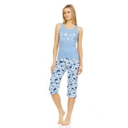 128C Women Sleeveless Capri Set Sleepwear Pajamas Woman Sleep Nightshirt Blue XL