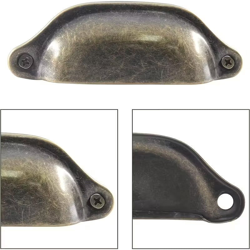 6pcs Antique Brass Drawer Pulls & Knobs - Vintage Cabinet Hardware for Kitchen Cabinets, Dressers, and Wardrobes - Double Hole Installation with Screws Included