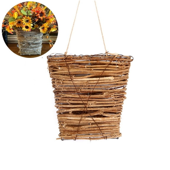 Front Door Flowers Basket,Artificial Rattan Basket,Wall Hanging Basket,Autumn Farmhouse Decorations,Indoor Outdoor Flower Basket,for Thanksgiving Harvest Festival Halloween