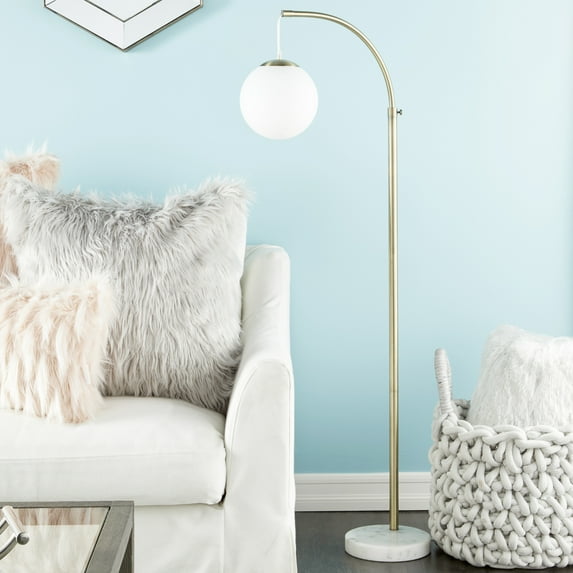 CosmoLiving Contemporary Gold Globe Floor Lamp with White Orb Pendant Light | 56” x 9”