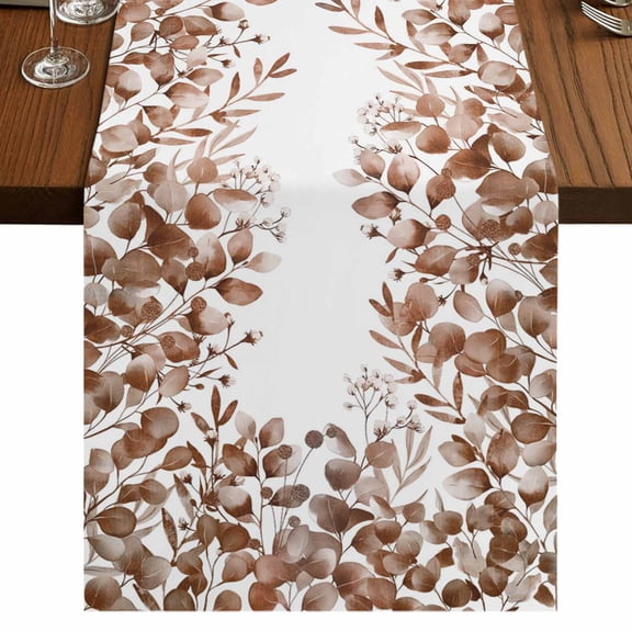 Table Runners 60 Inches Long Dress Scarves, Eucalyptus Leaves Farmhouse Kitchen Table Runner, Small Coffee Tablerunners, Grey Pink Summer Botanical 13x60 Inch