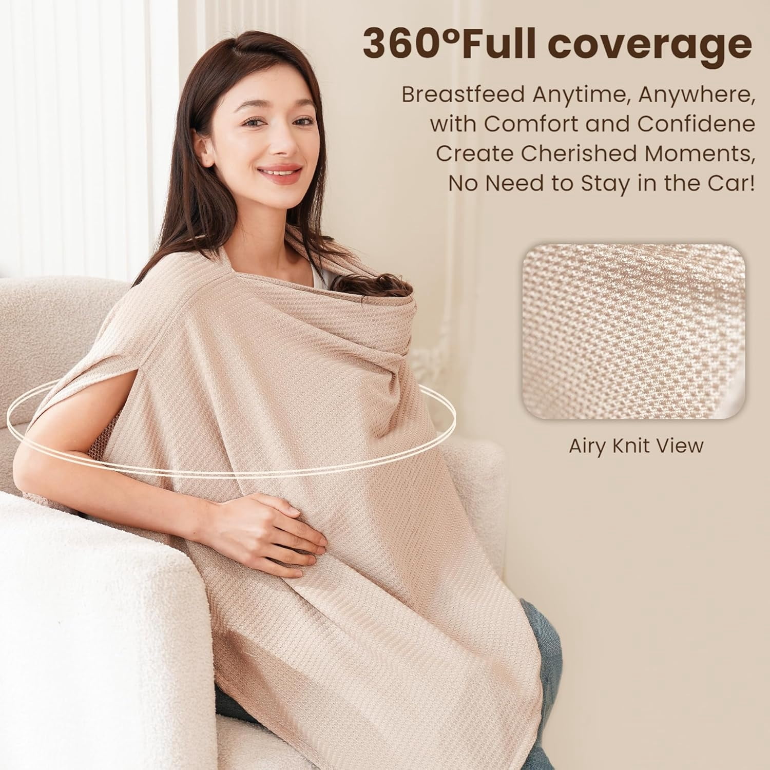 Nursing Cover for Breastfeeding, Soft & Breathable Privacy Poncho, Multi-Use Feeding Shawl, Comfortable & Portable Breastfeeding Cover for Women (Beige)