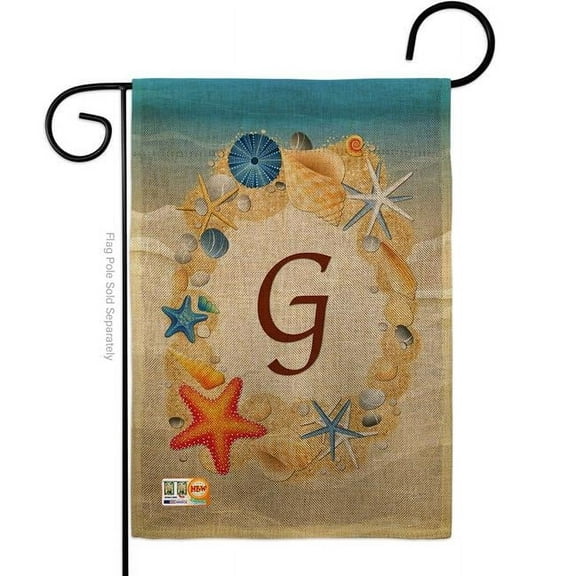 Breeze Decor BD-BN-G-130163-IP-DB-D-US14-BD 13 x 18.5 in. Summer G Initial Burlap Coastal Beach Impressions Decorative Vertical Double Sided Garden Flag