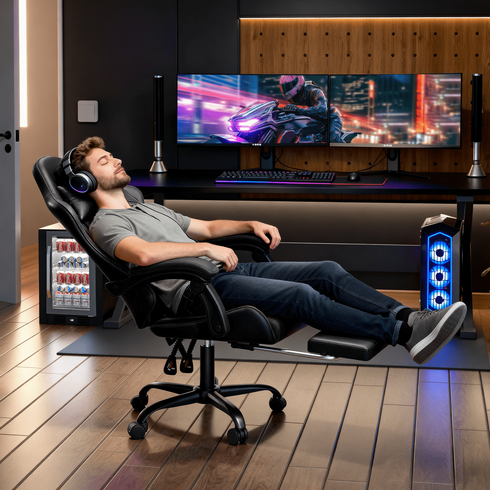 Magshion Ergonomic Gaming Chair with Headrest, Lumbar Support & Footrest - Adjustable Reclining Computer Chair for Adults, High Back Office Desk Chair, 350lbs Capacity， Black