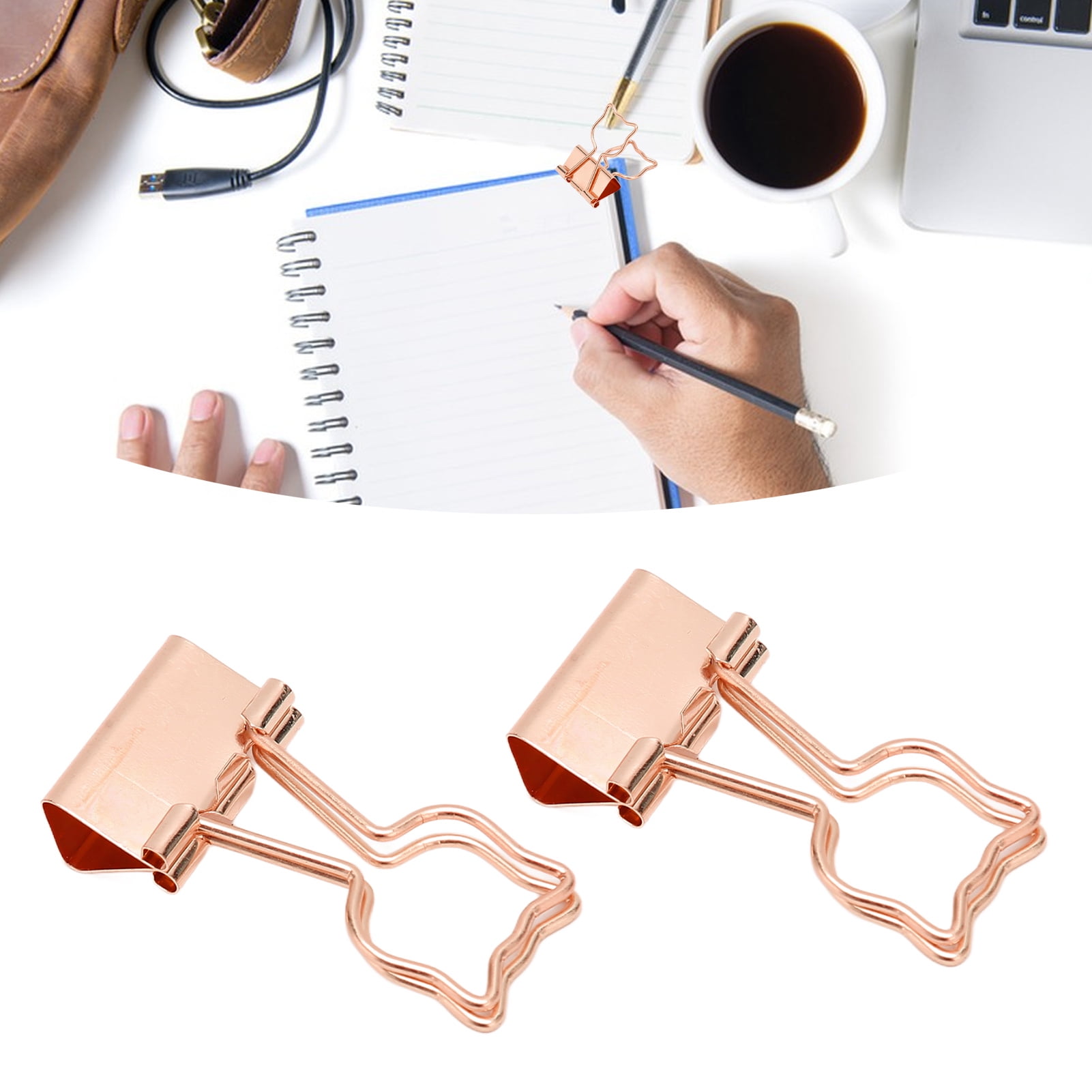 Riousery 100pcs Cat Shape Binder Clips, Rose Gold Hollow Metal Paper Clips for Documents, 7.87 inches / 20.0 cm