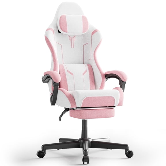 SOONTRANS Pink Gaming Chair with Footrest, Ergonomic Gamer Game Chair for Adult, Reclining Office Chair with Massage Lumbar Support, Computer Chair, Pink