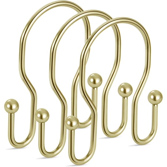 TENOVEL 12 pcs Double Shower Curtain Hooks Rings, for Shower Curtain Shower Hangers Rings for Shower Rods-Gold