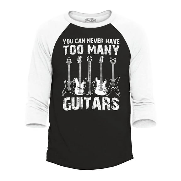 Shop4Ever Men's You Can Never Have Too Many Guitars Musician Guitarist Raglan Baseball Shirt XXX-Large Black/White