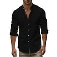 thumbnail image 2 of Blusa y camisa de manga larga con cuello alto para hombre, color liso, cuello alto, botones, cárdigan de manga larga, blusa de poliéster para hombre, 2 of 9